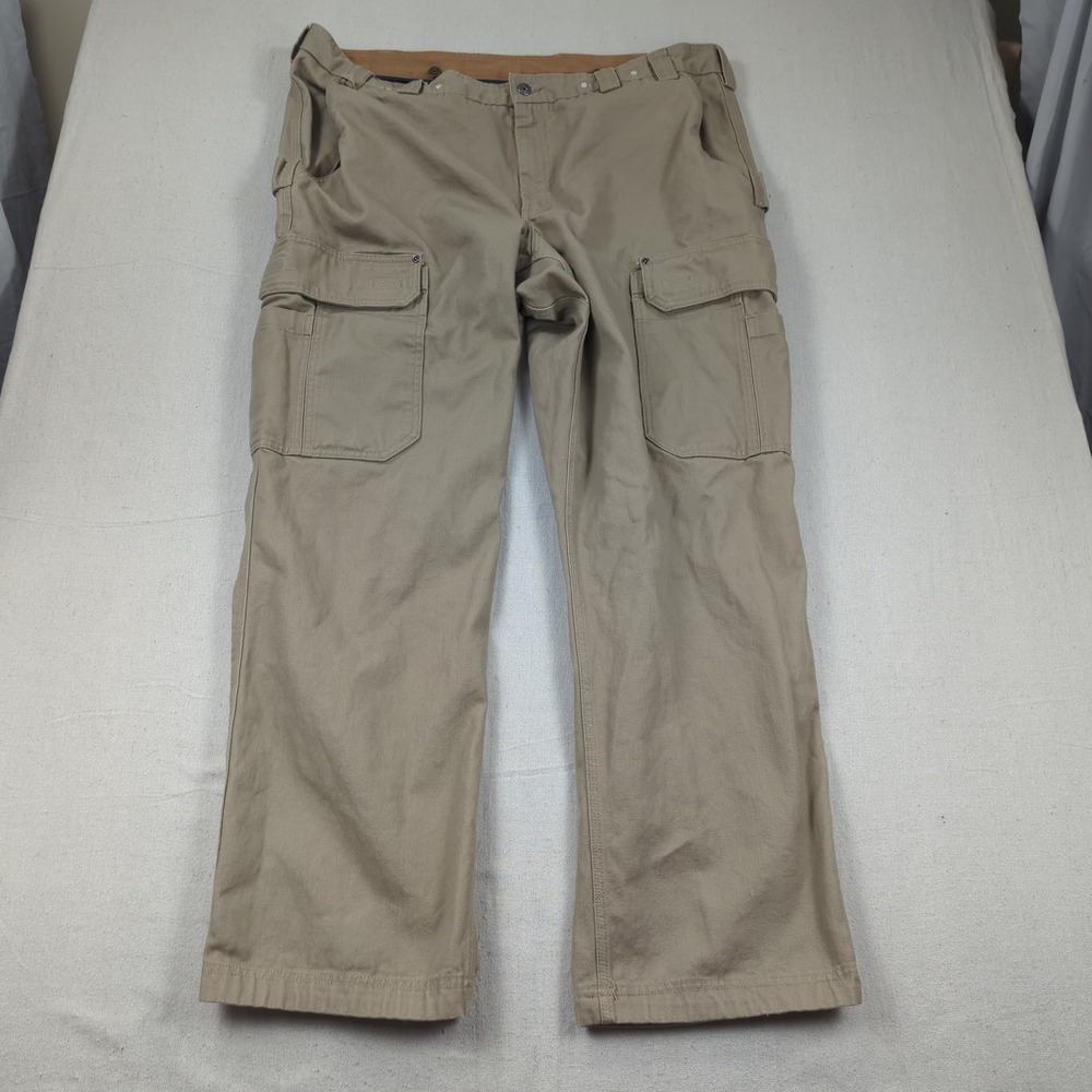 Duluth Trading Pants Mens 46x34 Brown Flex Fire Hose Cargo Relaxed Utility